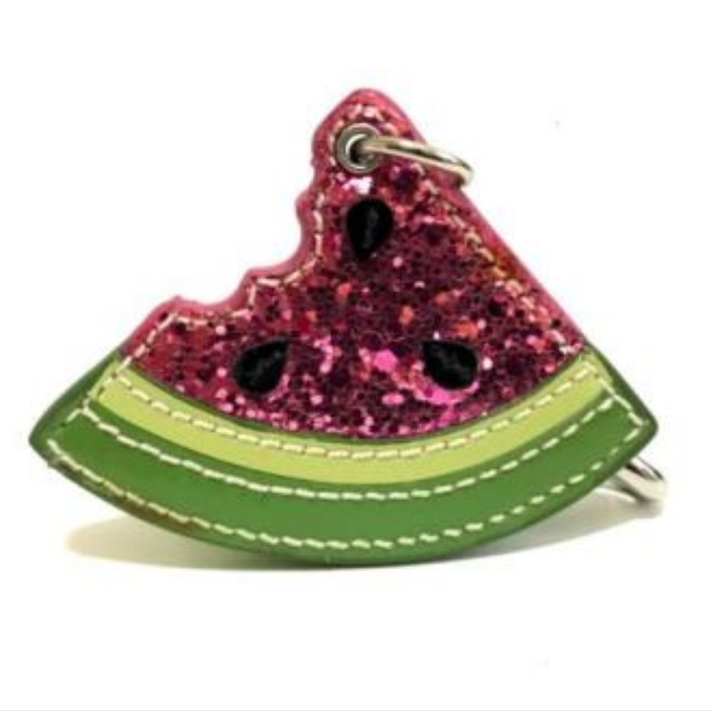 COACH Watermelon Slice Silver Tone Leash Clip Bag Charm Fob Vintage HTF Glitter - Picture 2 of 3